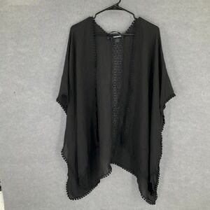 Steve Madden Black Sheer Lace Trim Kimono Sz M Cover Up Beach Resort Travel